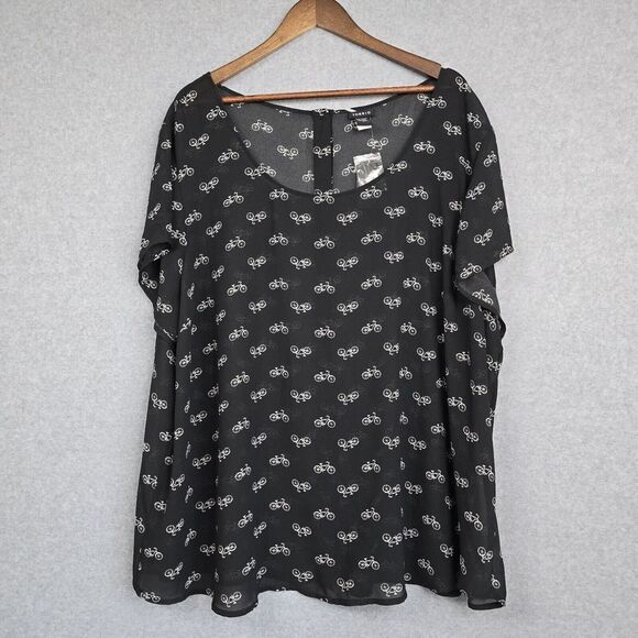 torrid Tops - Torrid Top Blouse Womens Size 4 Black White Sheer Short Sleeve Bicycle Print NWT